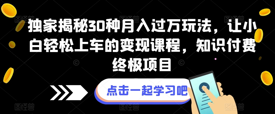 独家揭秘30种月入过万玩法，让小白轻松上车的变现课程，知识付费终极项目【揭秘】-悟空知识星球