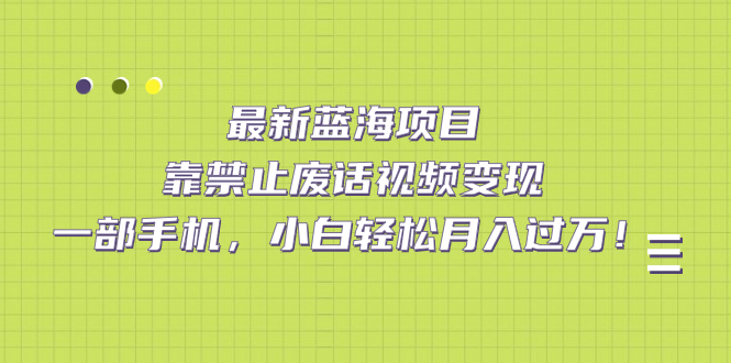 最新蓝海项目，靠禁止废话视频变现，一部手机，小白轻松月入过万！-悟空知识星球
