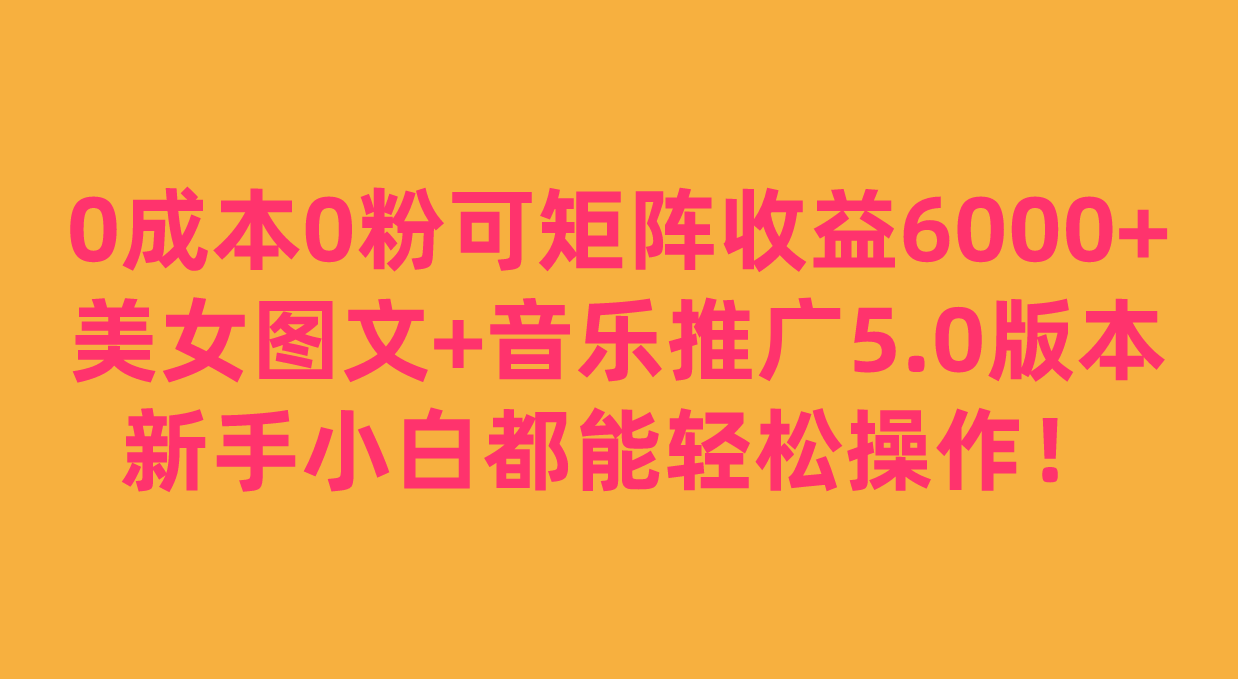0成本0粉可矩阵月收益6000+，美女图文+音乐推广5.0版本，新手小白都能轻松操作！-悟空知识星球
