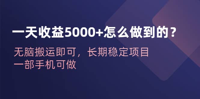 一天收益5000+怎么做到的？无脑搬运即可，长期稳定项目，一部手机可做-悟空知识星球
