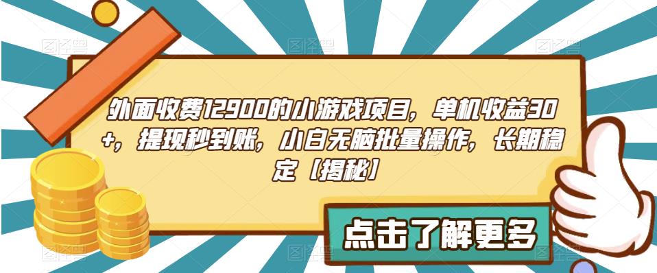 外面收费1290的小游戏项目，单机收益30+，提现秒到账，小白无脑批量操作，长期稳定【揭秘】-悟空知识星球