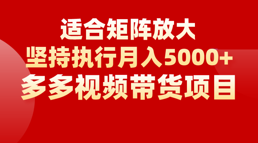 矩阵操作月入5000+，多多视频带货项目，适合新手，也适合老手放大-悟空知识星球