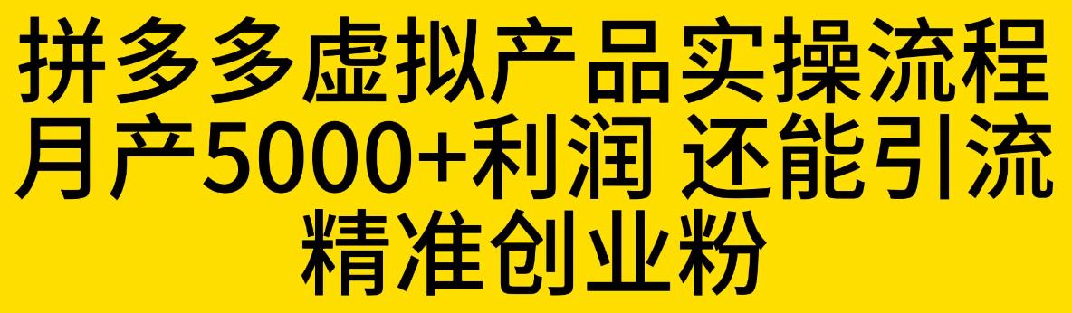拼多多虚拟产品实操流程，月产5000+利润，还能引流精准创业粉【揭秘】-悟空知识星球