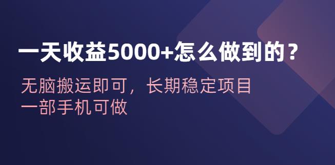 一天收益5000+怎么做到的？无脑搬运即可，长期稳定项目，一部手机可做【揭秘】-悟空知识星球
