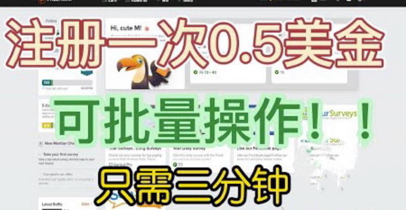 国外项目注册一次0.5美金，只需三分钟无脑操作，可批量同时放大操作，小白工作室福利【揭秘】-悟空知识星球
