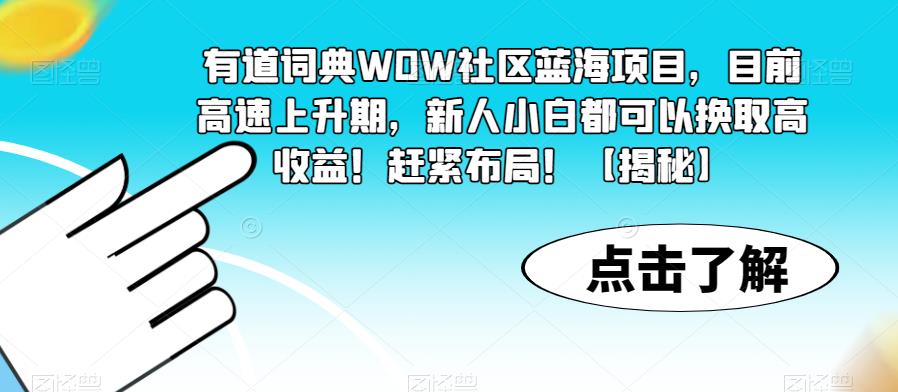 有道词典WOW社区蓝海项目，目前高速上升期，新人小白都可以换取高收益！赶紧布局！【揭秘】-悟空知识星球