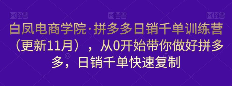 白凤电商学院·拼多多日销千单训练营，从0开始带你做好拼多多，日销千单快速复制（更新知2023年3月）-悟空知识星球