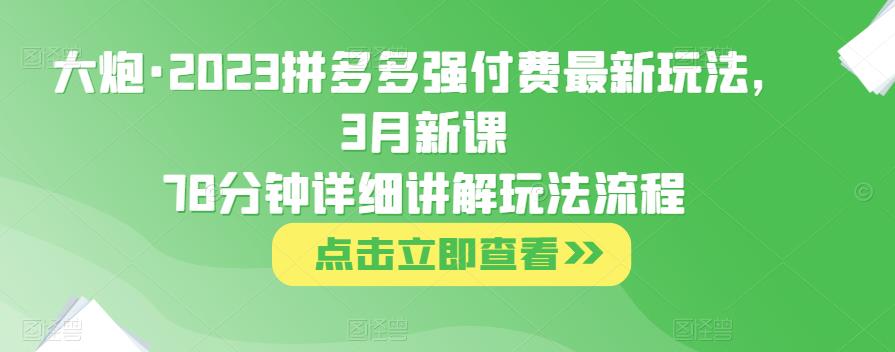 大炮·2023拼多多强付费最新玩法，3月新课​78分钟详细讲解玩法流程-悟空知识星球