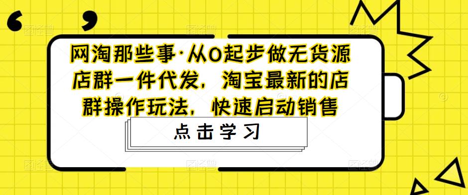 网淘那些事·从0起步做无货源店群一件代发，淘宝最新的店群操作玩法，快速启动销售-悟空知识星球