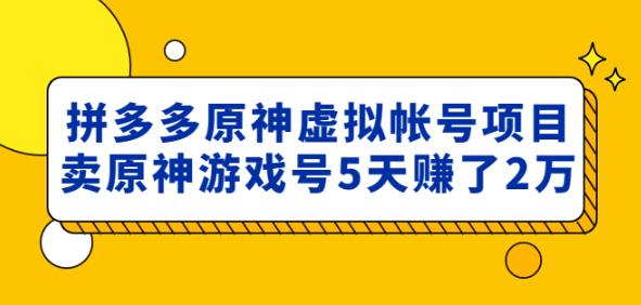 外面卖2980的拼多多原神虚拟帐号项目：卖原神游戏号5天赚了2万-悟空知识星球
