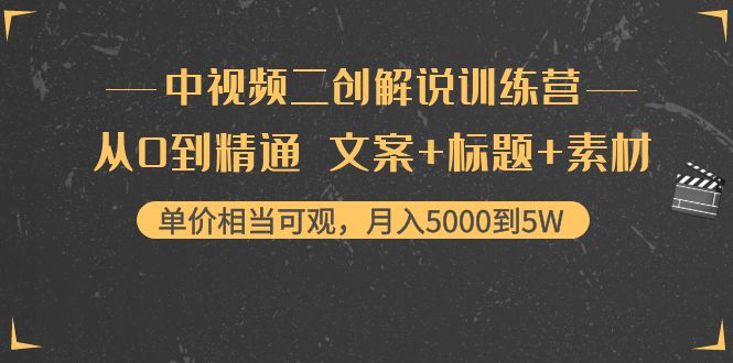 中视频二创解说训练营：从0到精通 文案+标题+素材、月入5000到5W-悟空知识星球
