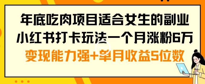 年底吃肉项目适合女生的副业小红书打卡玩法一个月涨粉6万+变现能力强+单月收益5位数【揭秘】-悟空知识星球