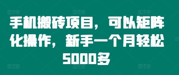 手机搬砖项目，可以矩阵化操作，新手一个月轻松5000多-悟空知识星球