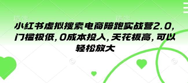 小红书虚拟搜索电商陪跑实战营2.0，门槛极低，0成本投入，天花板高，可以轻松放大-悟空知识星球