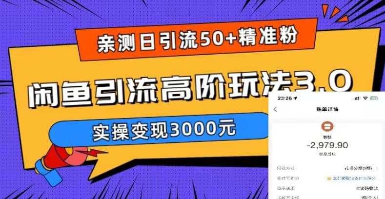 实测日引50+精准粉，闲鱼引流高阶玩法3.0，实操变现3000元-悟空知识星球