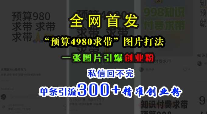 小红书“预算4980带我飞”图片打法，一张图片引爆创业粉，私信回不完，单条引流300+精准创业粉-悟空知识星球