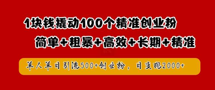 1块钱撬动100个精准创业粉，简单粗暴高效长期精准，单人单日引流500+创业粉，日变现2k【揭秘】-悟空知识星球