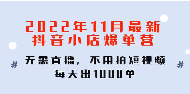2022年11月最新抖音小店爆单训练营:无需直播,不用拍短视频,每天出1000单-悟空知识星球
