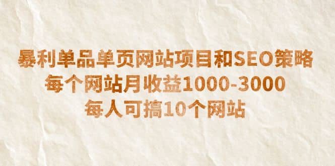 暴利单品单页网站项目和SEO策略 每个网站月收益1000-3000 每人可搞10个-悟空知识星球