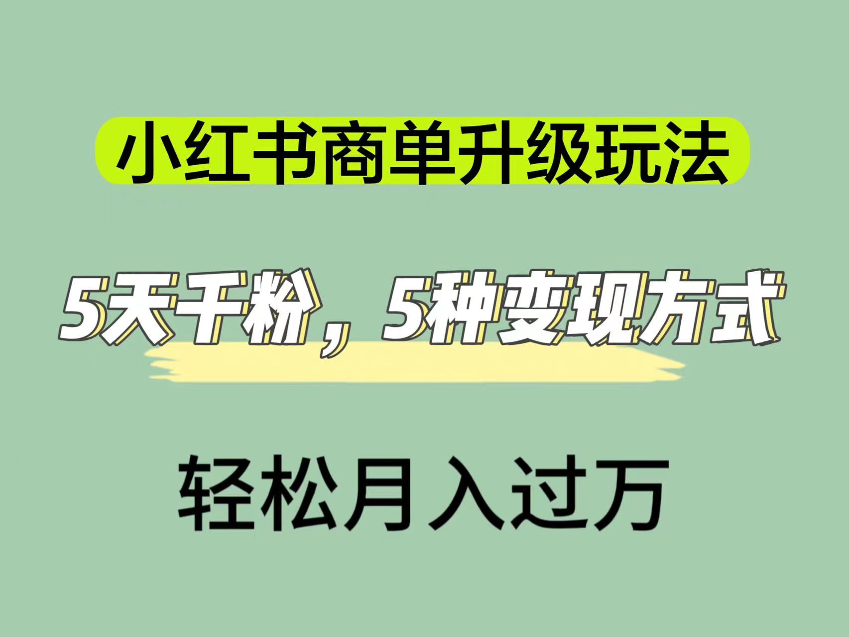 小红书商单升级玩法，5天千粉，5种变现渠道，轻松月入1万+-悟空知识星球