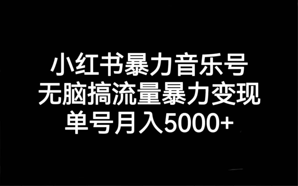 小红书暴力音乐号，无脑搞流量暴力变现，单号月入5000+-悟空知识星球