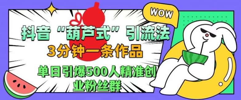 抖音葫芦式引流法,三分钟一条作品,单日引爆抖音500人精准创业粉丝群【揭秘】-悟空知识星球