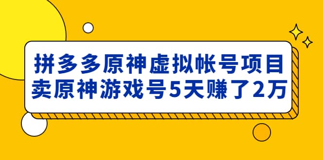 外面卖2980的拼多多原神虚拟帐号项目-悟空知识星球