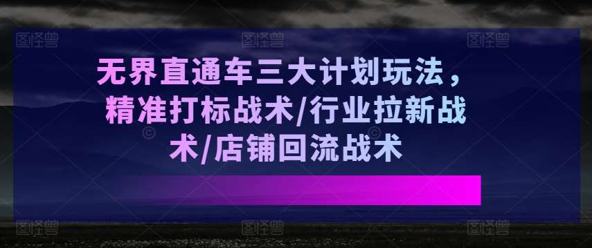 无界直通车三大计划玩法，精准打标战术/行业拉新战术/店铺回流战术-悟空知识星球