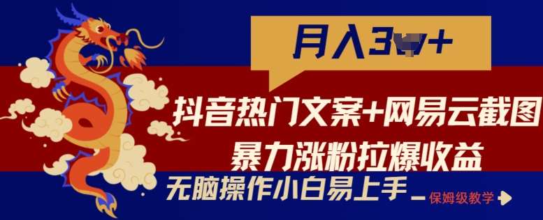 抖音热门文案+网易云截图暴力涨粉拉爆收益玩法，小白无脑操作，简单易上手【揭秘】-悟空知识星球