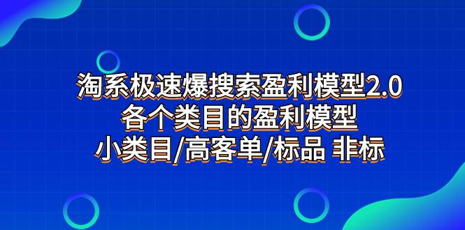 （7737期）淘系极速爆搜索盈利模型2.0，各个类目的盈利模型，小类目/高客单/标品 非标-悟空知识星球