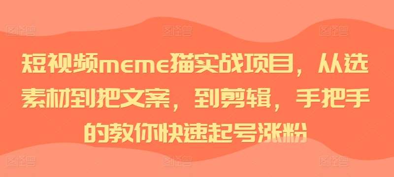 短视频meme猫实战项目，从选素材到把文案，到剪辑，手把手的教你快速起号涨粉-悟空知识星球