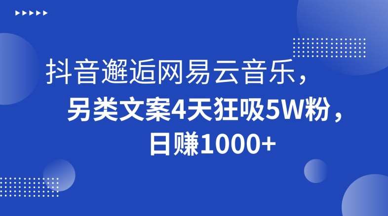 抖音邂逅网易云音乐,另类文案4天狂吸5W粉,日赚1000+【揭秘】-悟空知识星球