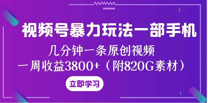 视频号暴力玩法一部手机 几分钟一条原创视频 一周收益3800+（附820G素材）-悟空知识星球