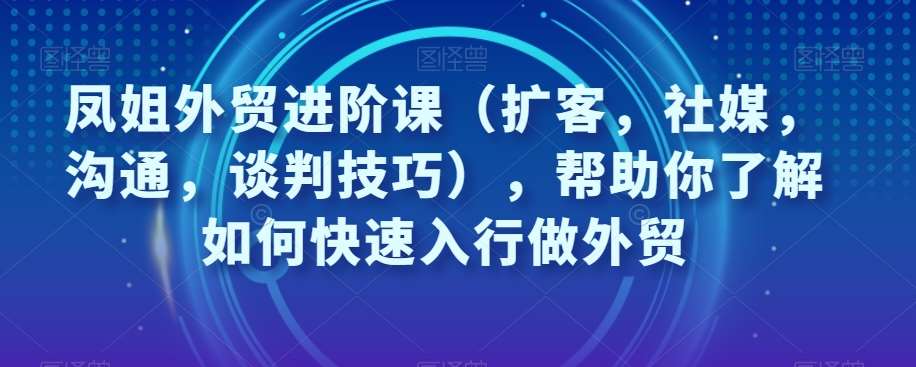 凤姐外贸进阶课（扩客，社媒，沟通，谈判技巧），帮助你了解如何快速入行做外贸-悟空知识星球