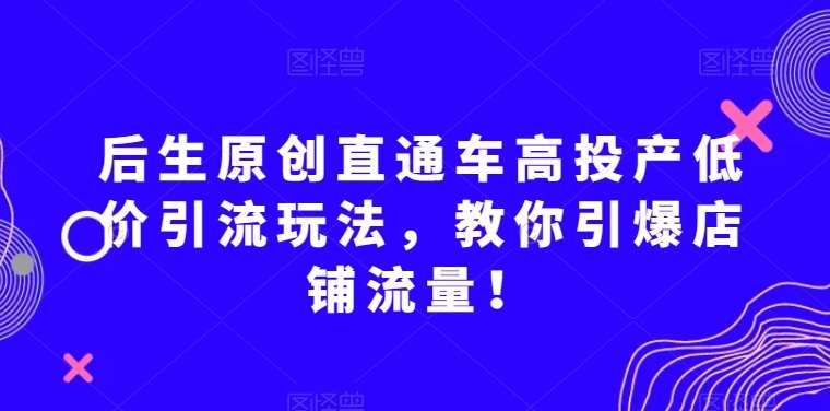 后生原创直通车高投产低价引流玩法，教你引爆店铺流量！-悟空知识星球