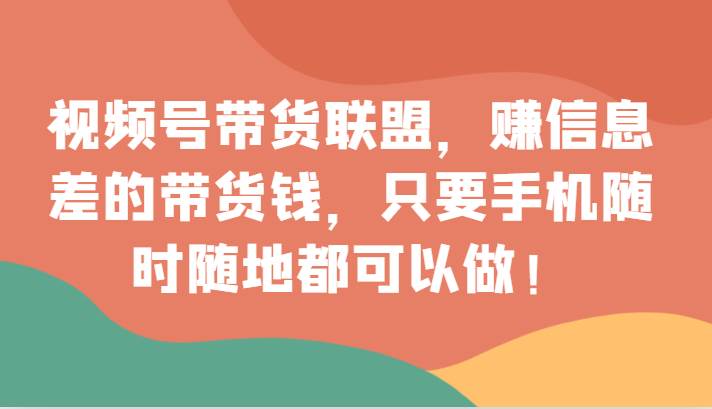视频号带货联盟，赚信息差的带货钱，只需手机随时随地都可以做！-悟空知识星球