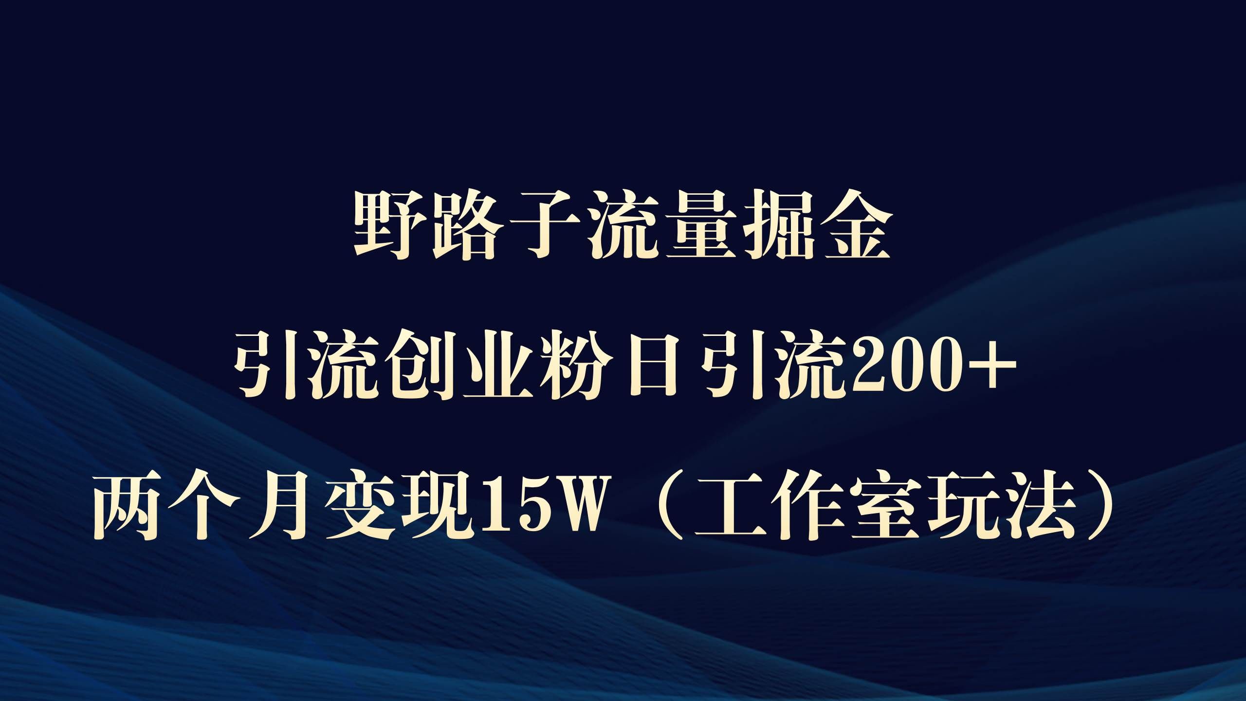 （9513期）野路子流量掘金，引流创业粉日引流200+，两个月变现15W（工作室玩法））-悟空知识星球