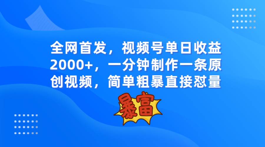 全网首发，视频号单日收益2000+，一分钟制作一条原创视频，简单粗暴-悟空知识星球