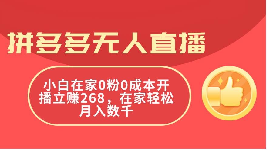 （11521期）拼多多无人直播，小白在家0粉0成本开播立赚268，在家轻松月入数千-悟空知识星球