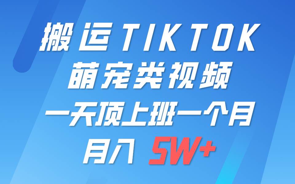 一键搬运TIKTOK萌宠类视频，一部手机即可操作，所有平台均可发布 轻松月入5W+-悟空知识星球