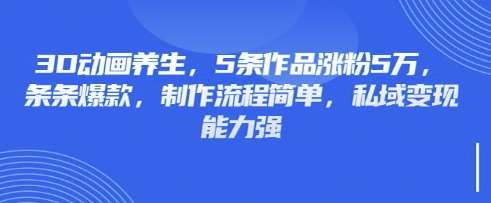 3D动画养生，5条作品涨粉5万，条条爆款，制作流程简单，私域变现能力强-悟空知识星球