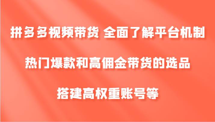 拼多多视频带货 全面了解平台机制、热门爆款和高佣金带货的选品，搭建高权重账号等-悟空知识星球