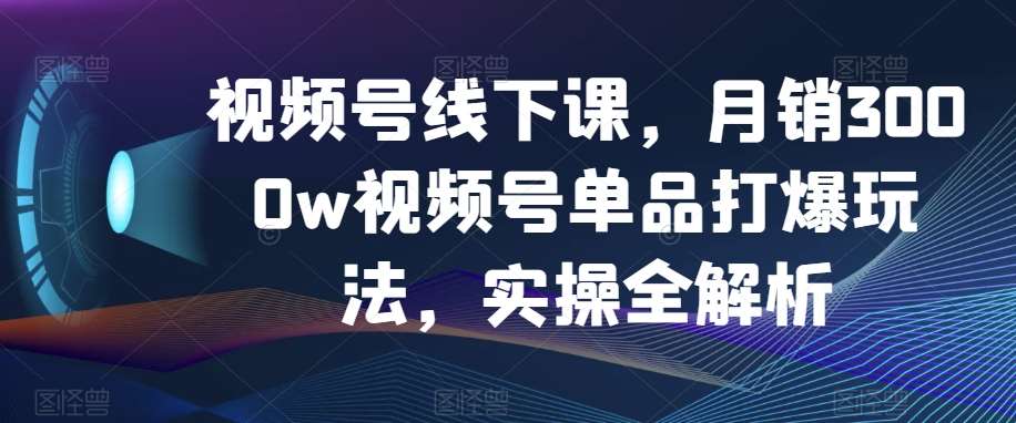 视频号线下课，月销3000w视频号单品打爆玩法，实操全解析-悟空知识星球