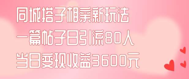 同城搭子相亲新玩法一篇帖子引流80人当日变现3600元(项目教程+实操教程)【揭秘】-悟空知识星球