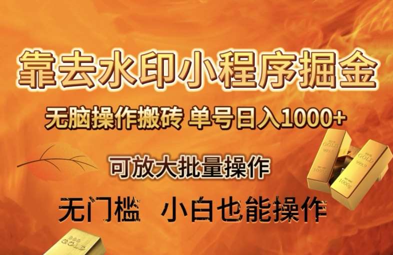 靠去水印小程序无脑操作搬砖，单号日入1000+保姆级教程可放大批量操作【揭秘】-悟空知识星球