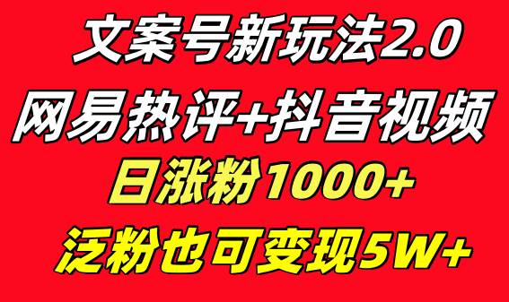 (8484期)文案号新玩法 网易热评+抖音文案 一天涨粉1000+ 多种变现模式 泛粉也可变现-悟空知识星球