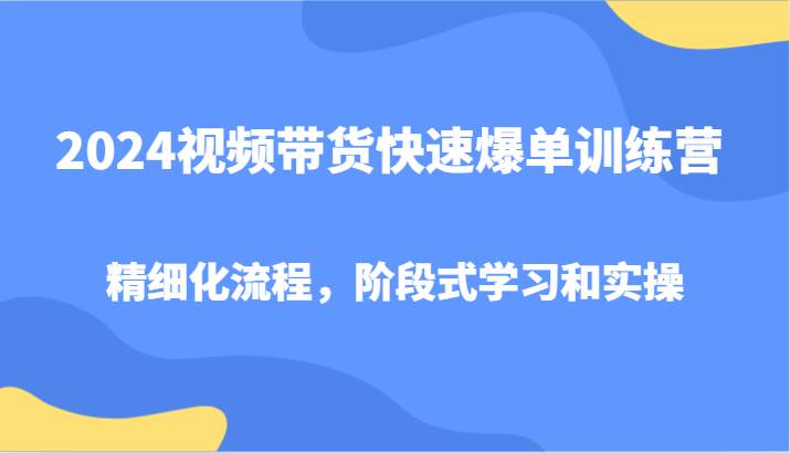 2024视频带货快速爆单训练营，精细化流程，阶段式学习和实操-悟空知识星球