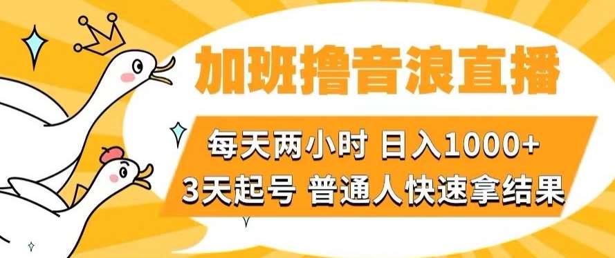 加班撸音浪直播，每天两小时，日入1000+，直播话术才3句，3天起号，普通人快速拿结果【揭秘】-悟空知识星球