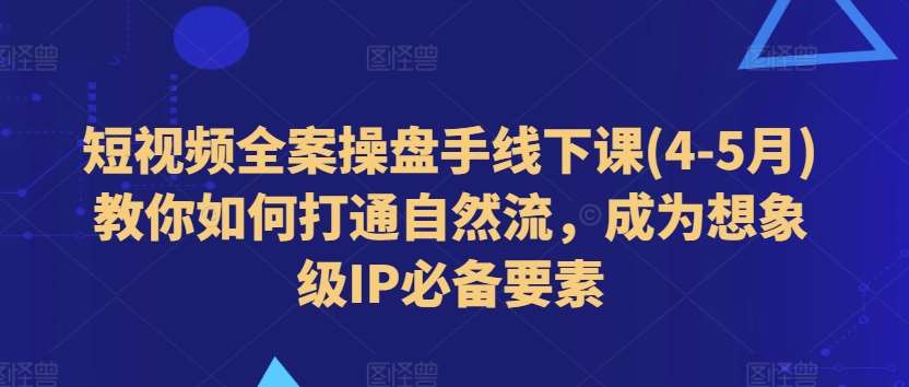 短视频全案操盘手线下课(4-5月)教你如何打通自然流，成为想象级IP必备要素-悟空知识星球