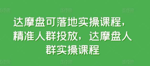 达摩盘可落地实操课程，精准人群投放，达摩盘人群实操课程-悟空知识星球